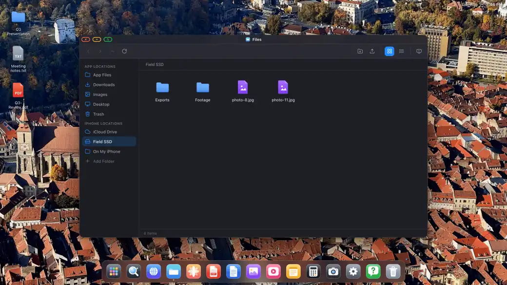 XeOS on an external display: files drive