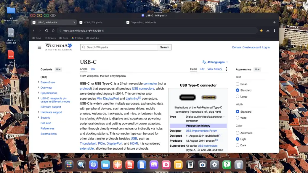 XeOS on an external display: mouse desktop