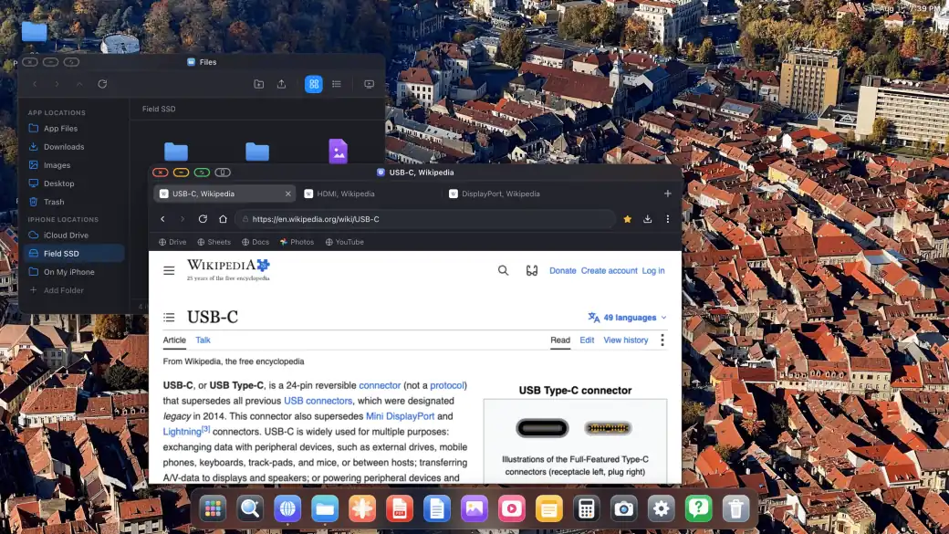XeOS on an external display: windows base
