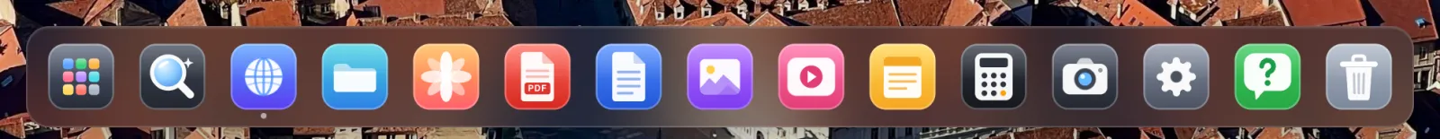 The XeOS dock with app icons along the bottom of the screen.