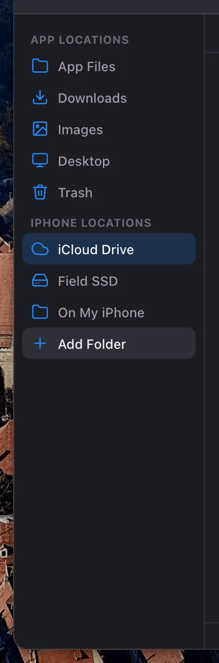 The Add Folder row at the bottom of the Files sidebar.