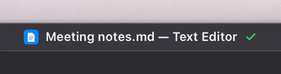 The Text Editor's title bar with a green checkmark after saving.